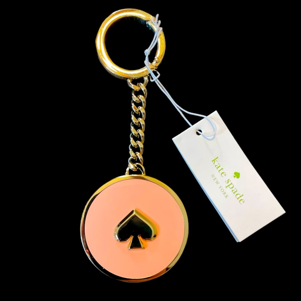 Kate Spade NWT Pink & gold circle metal spade keychain